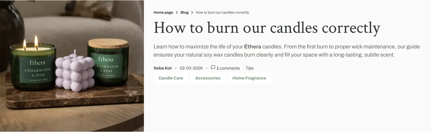 Widok artykułu blogowego w Ethera